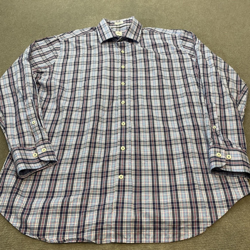 Peter Millar Shirt Mens Extra Large Blue Pink Plaid Button Down Cotton Classic